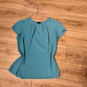 Ann Taylor Light Aqua Short Sleeved Blouse Small Petite